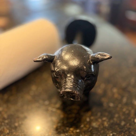 Black Pig Shaped Paper Towel Holders Rustic Country - Picture 5 of 7